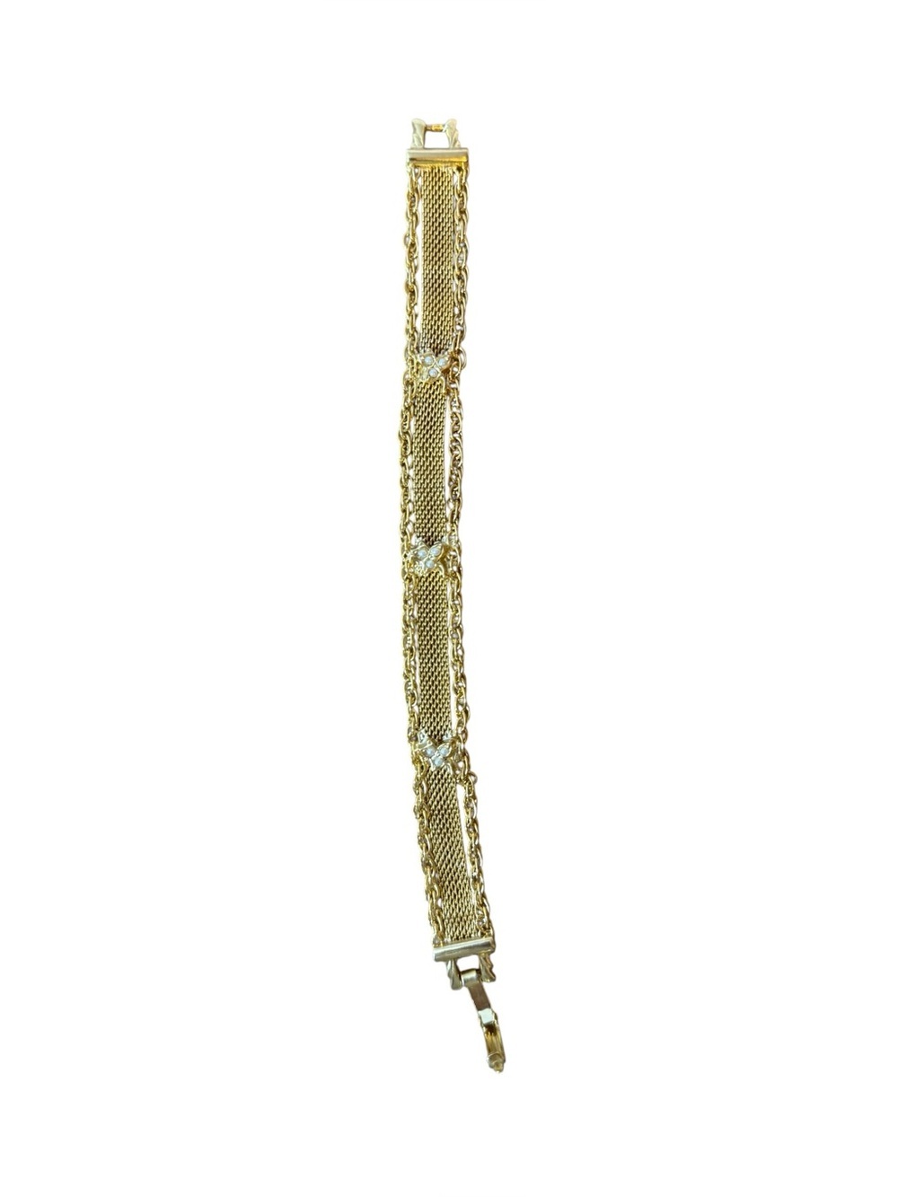 Goldette Vintage Gold-Tone Mesh and Chain Bracelet with Rhinestone Accents
